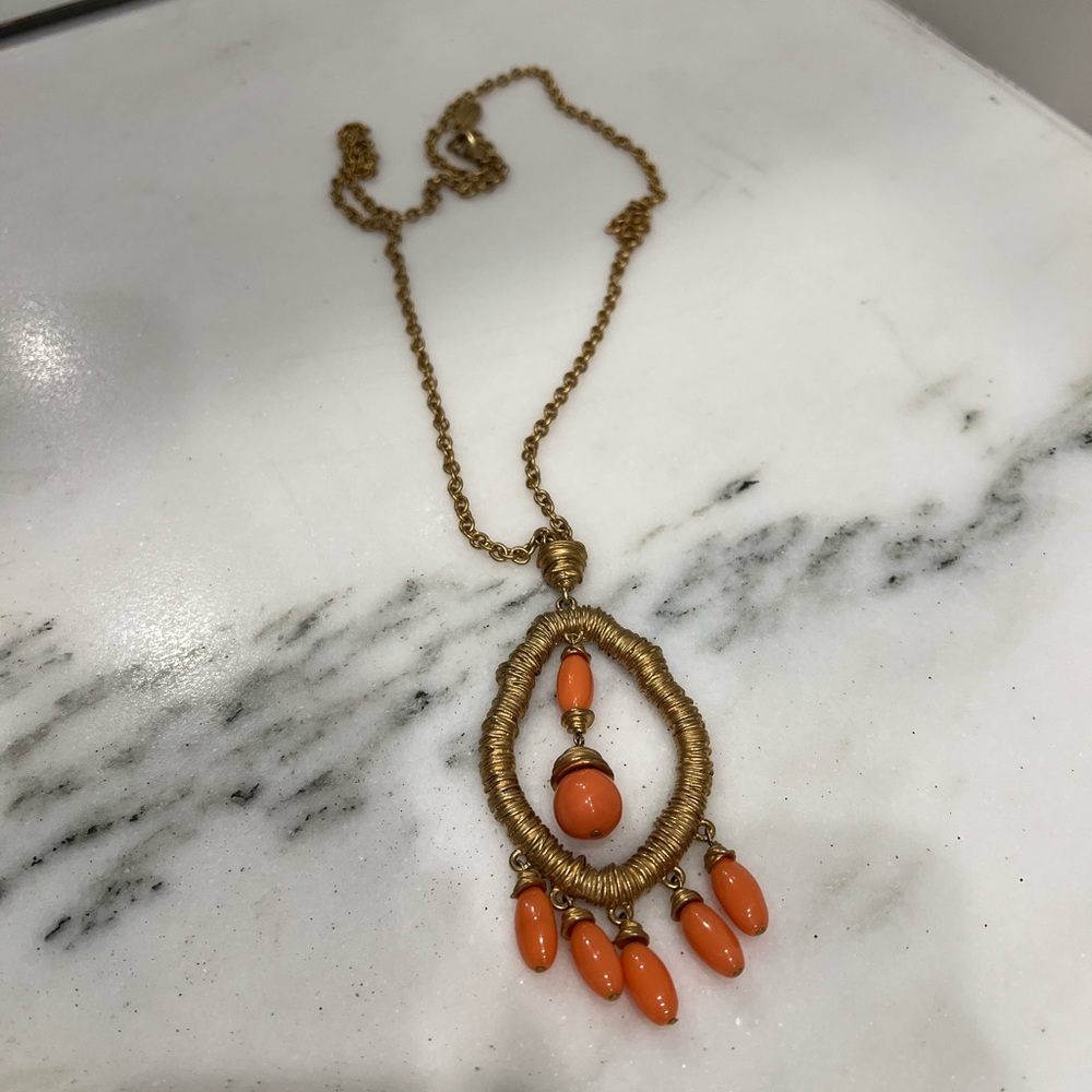 Tahari Long Necklace. Coral color and gold